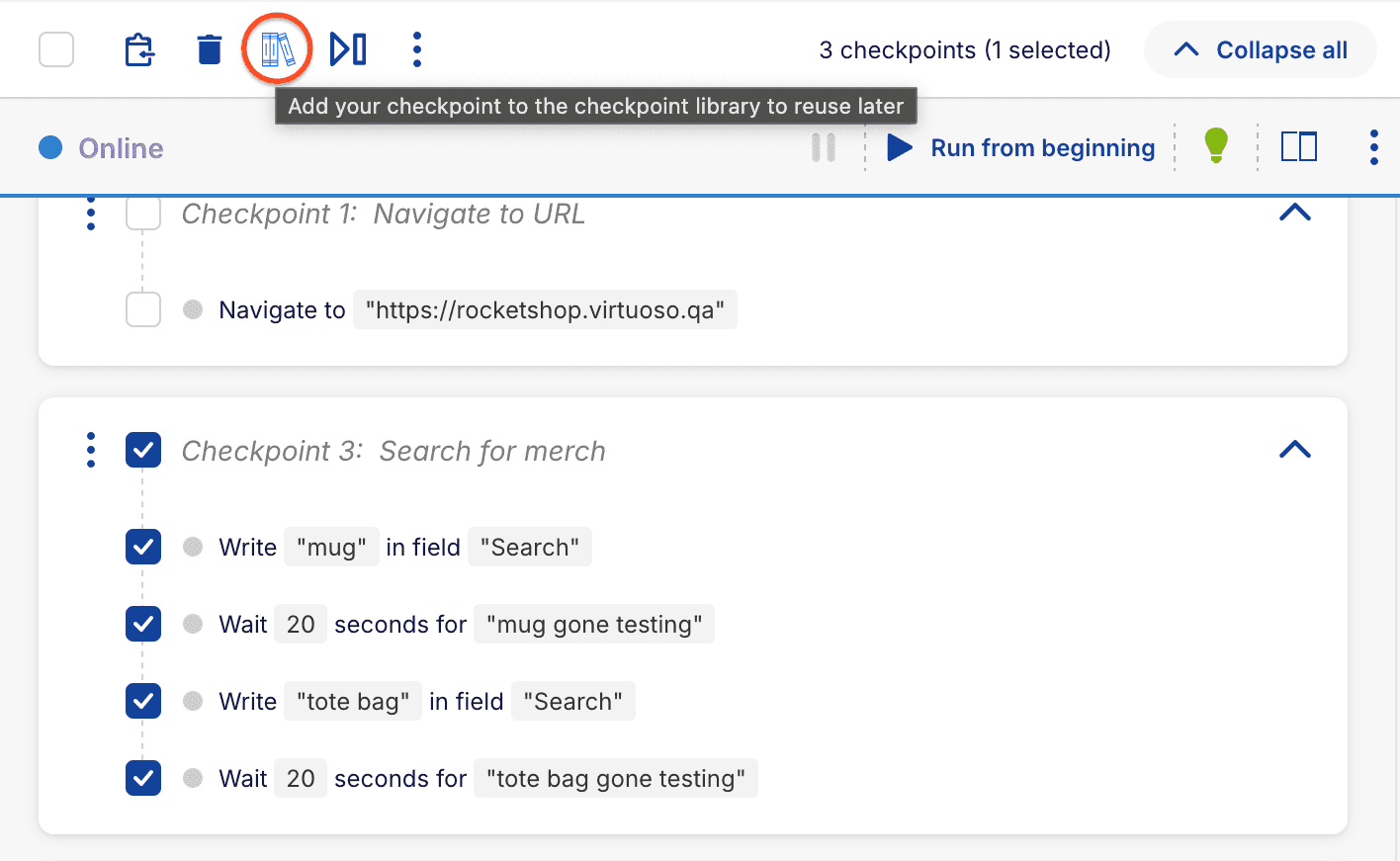 Add to checkpoint library toolbar icon