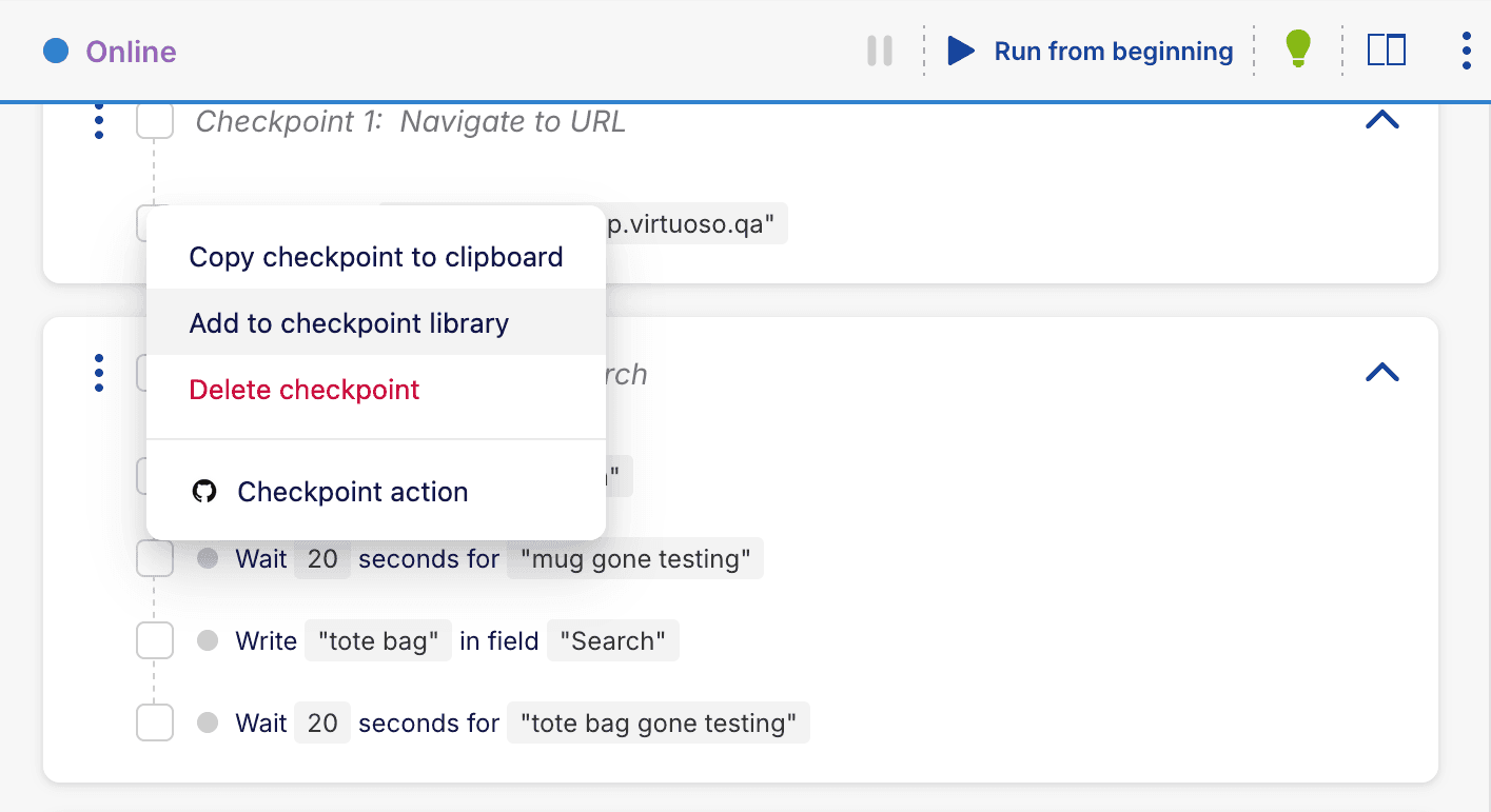 Add to checkpoint library menu option