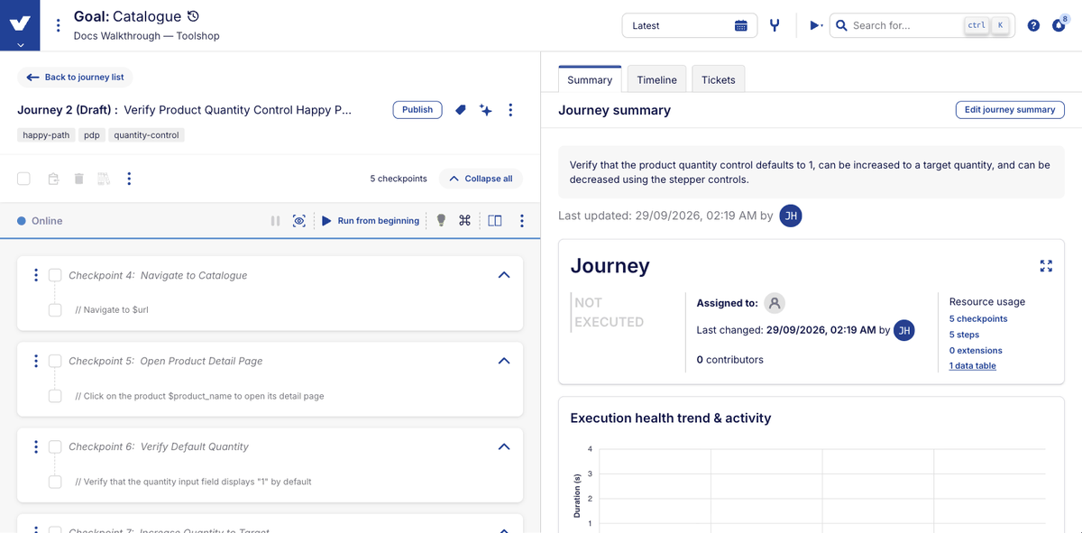 Step 1: a journey structure with objectives and no steps
