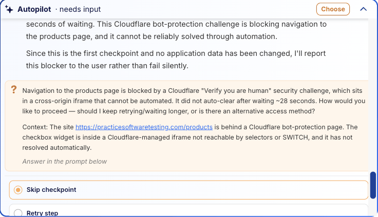 Step 8: Autopilot pausing for a decision
