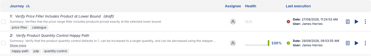 Step 13: the journey's row in the goal, after its first real execution