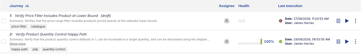Step 13: the journey's row in the goal, after its first real execution