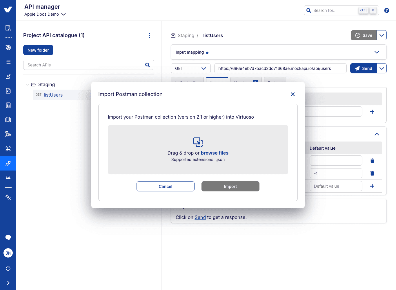 API test import Postman collection