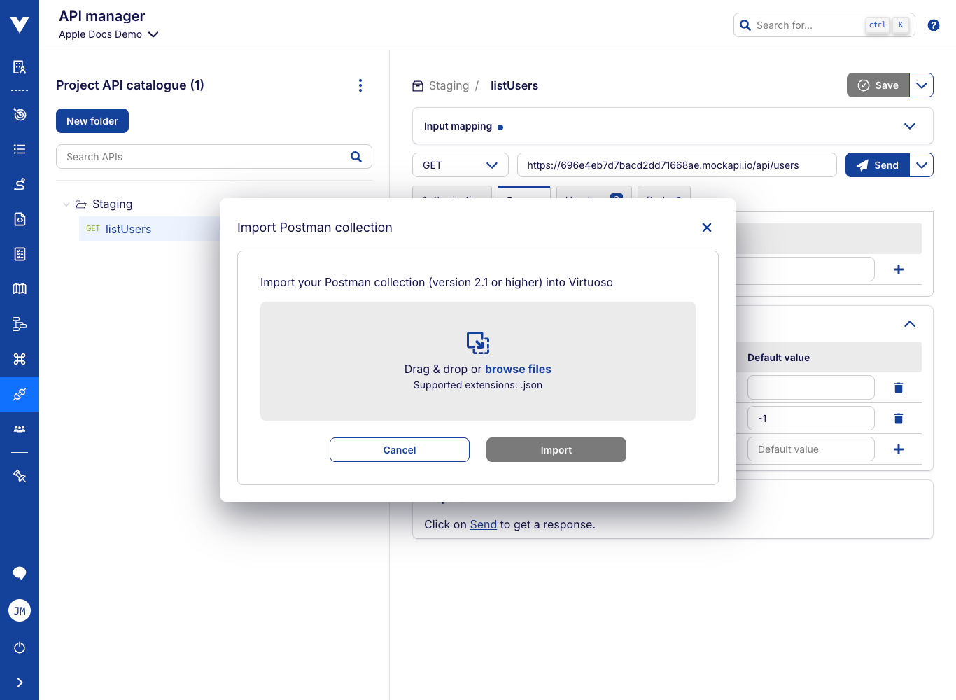 API test import Postman collection