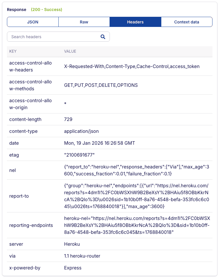 API test response headers