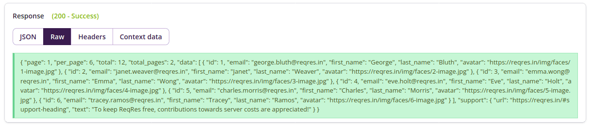 API test response raw