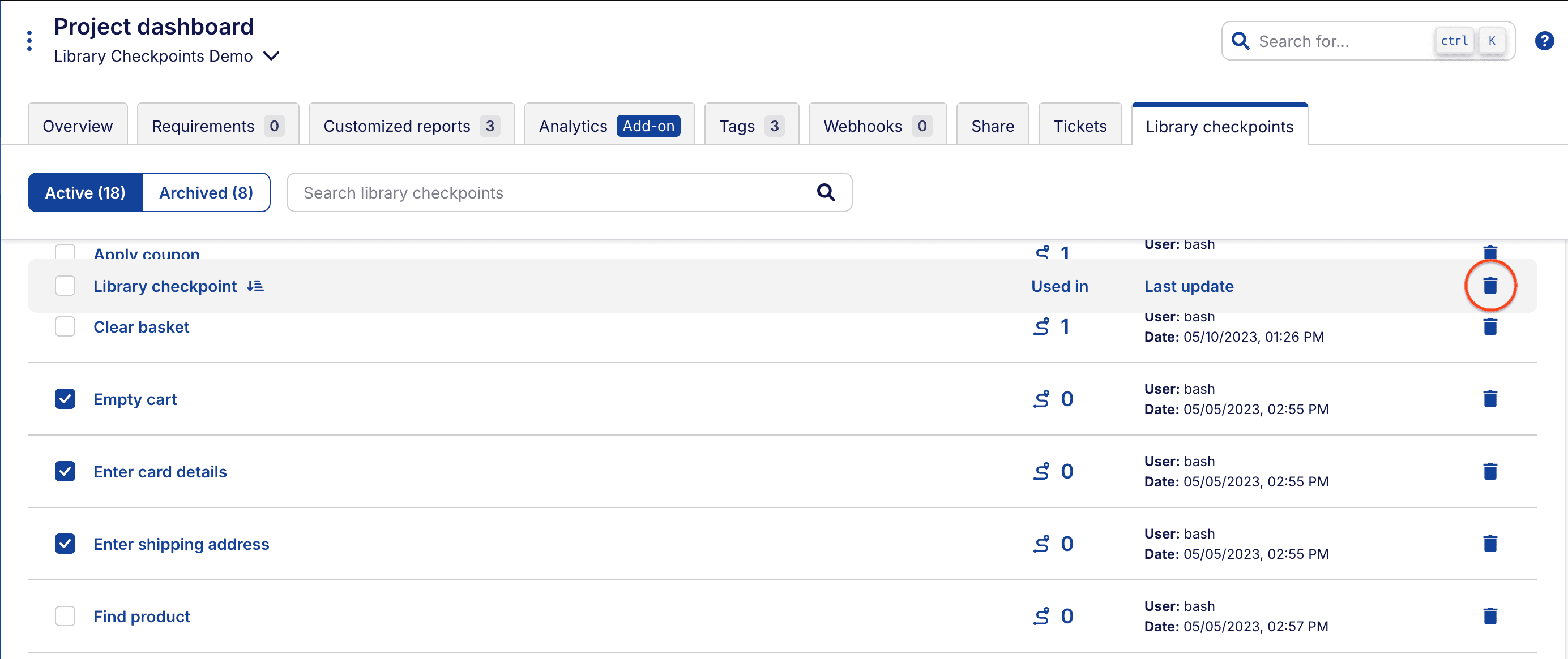 Archive multiple library checkpoints