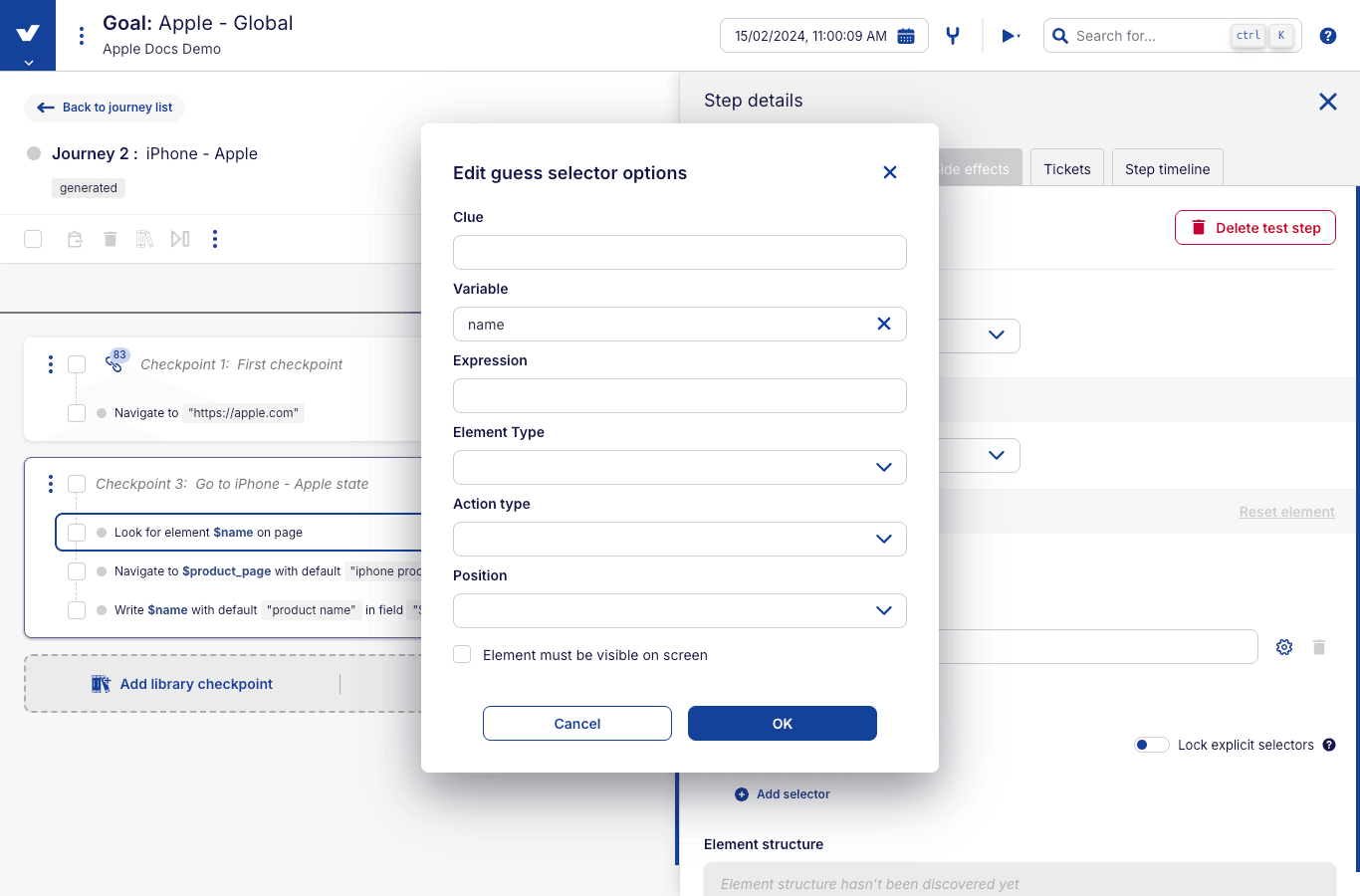 Assign test data attribute to test step selector