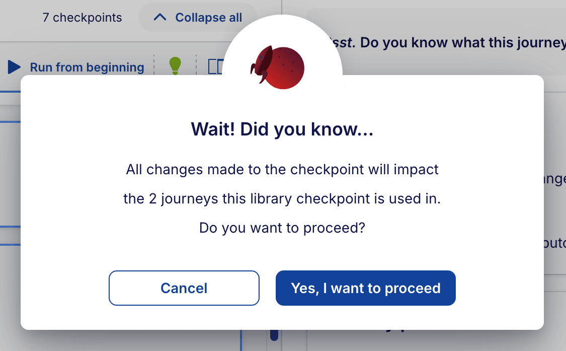 Confirmation message before unlocking library checkpoint