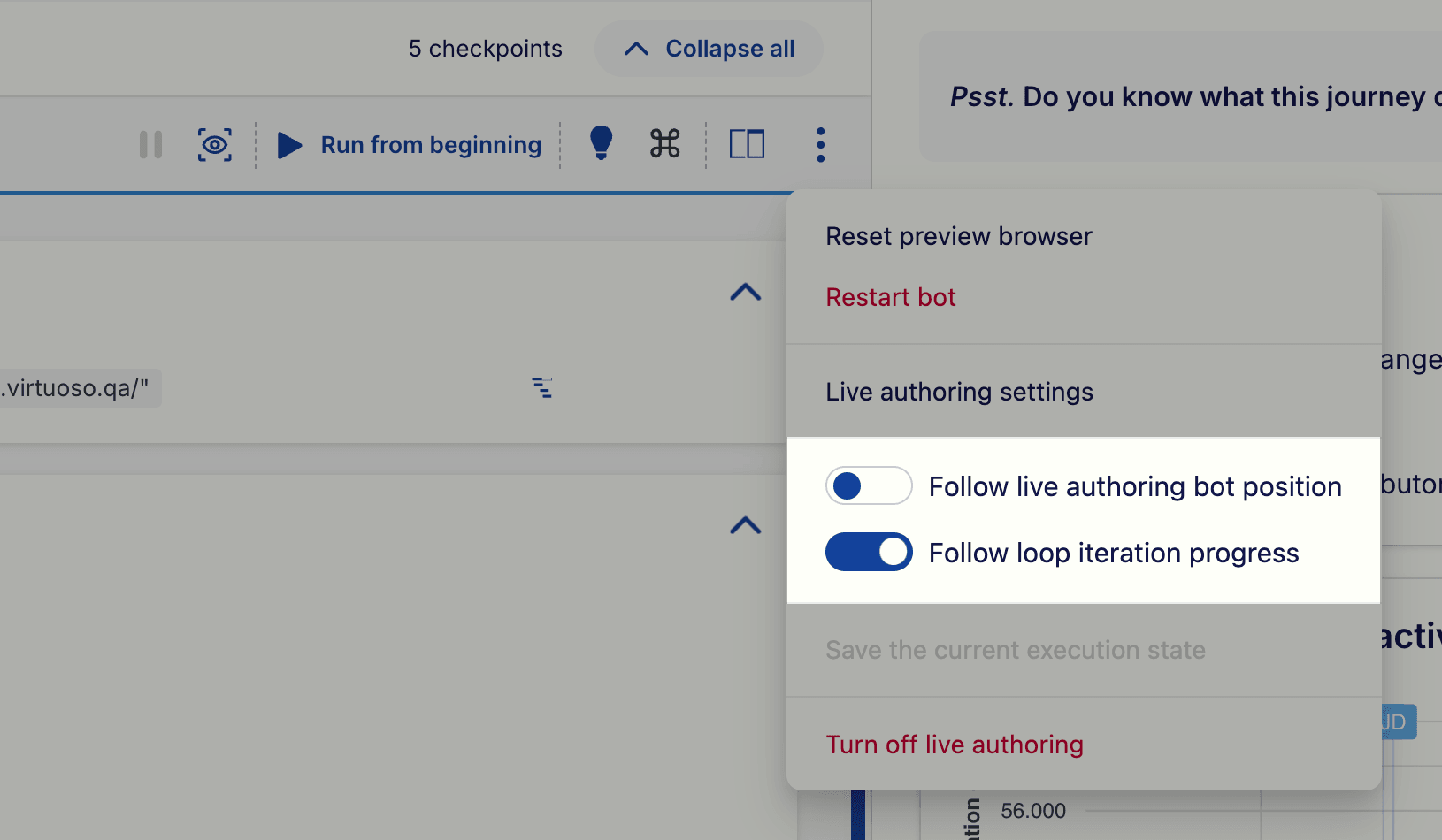Live bot tracking context menu options