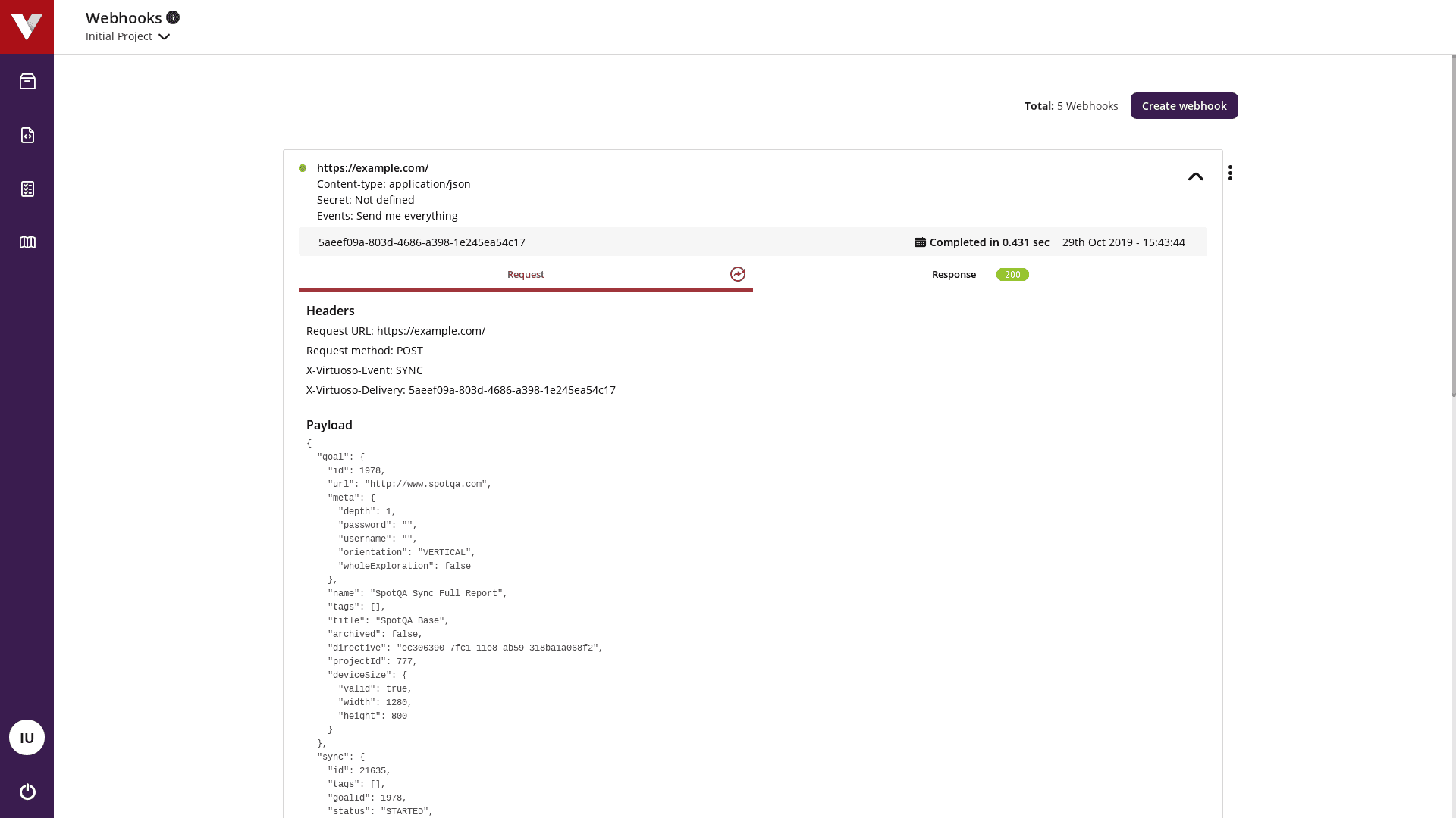 Webhook delivery request