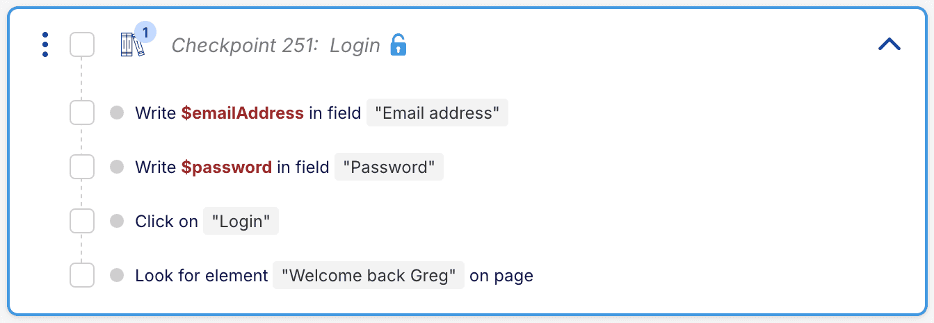 Editable library checkpoint visual representation