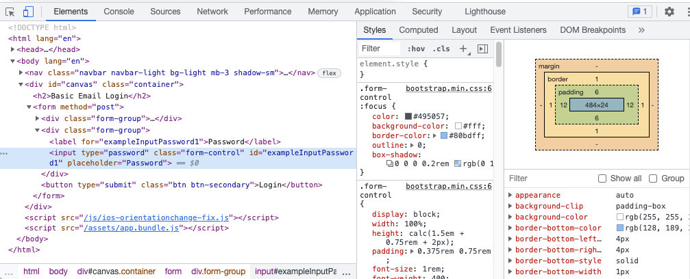 DevTools elements