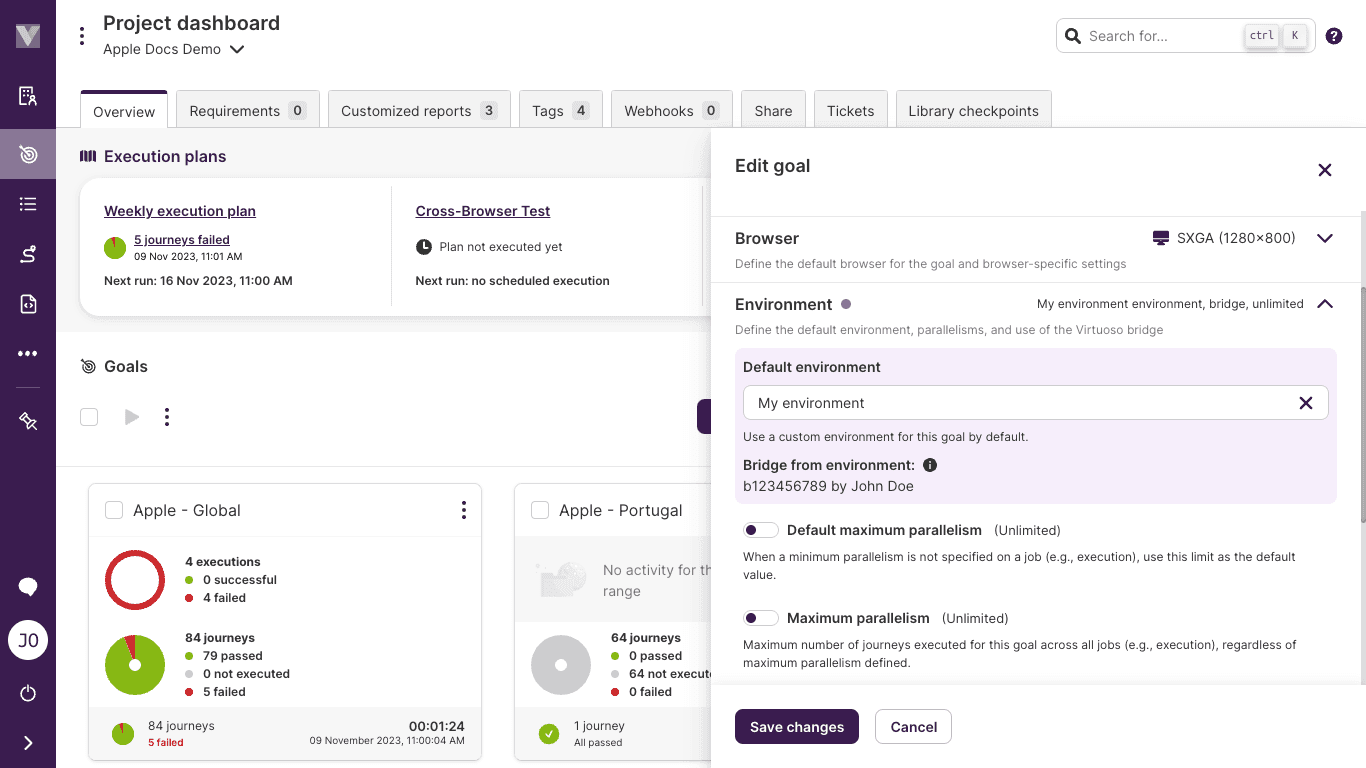 Goal Settings - selecting environment