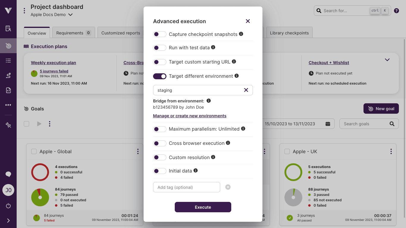 Advanced Execution - selecting environment