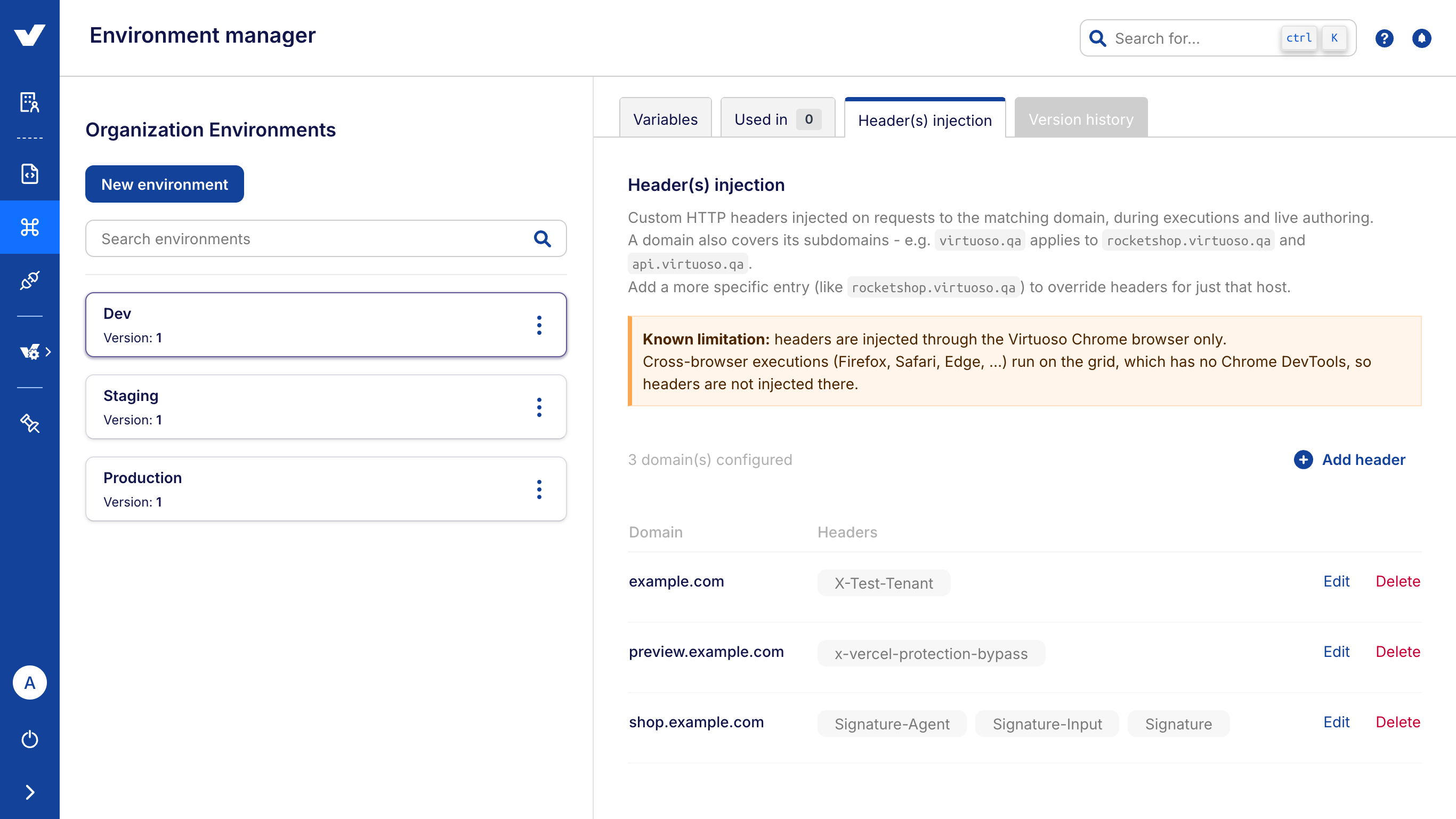 Environment header injection