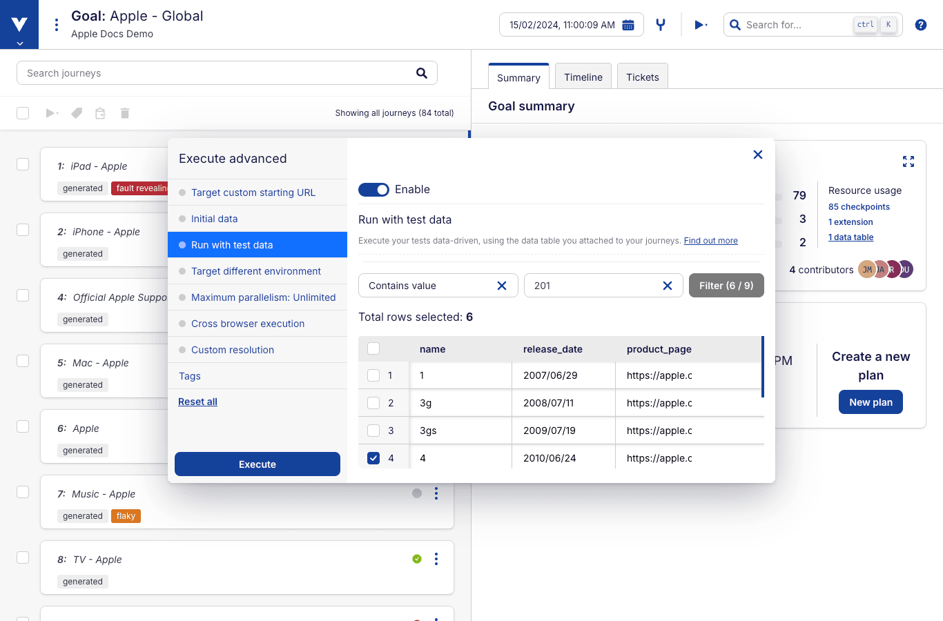 Execute Advanced with Test Data - row filtering