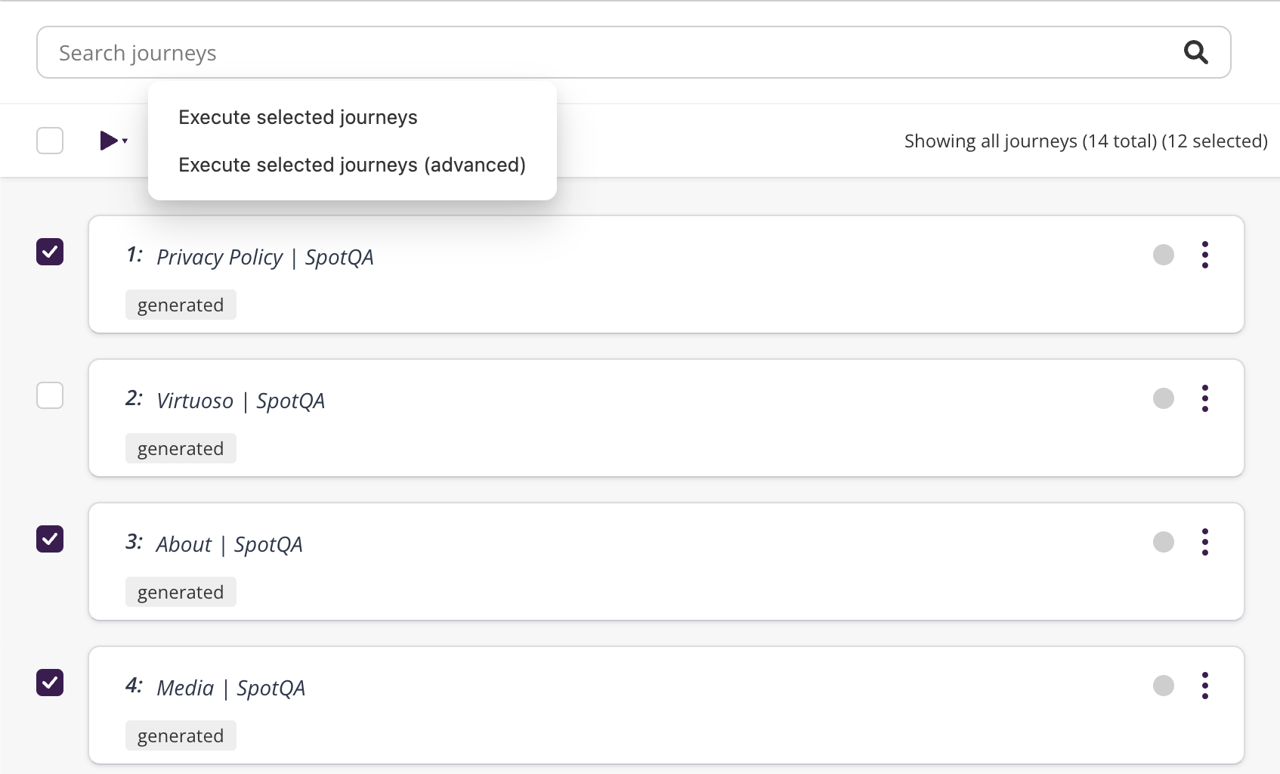 Executing tests - Execute selected journeys