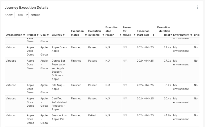 Journey Execution Details Table