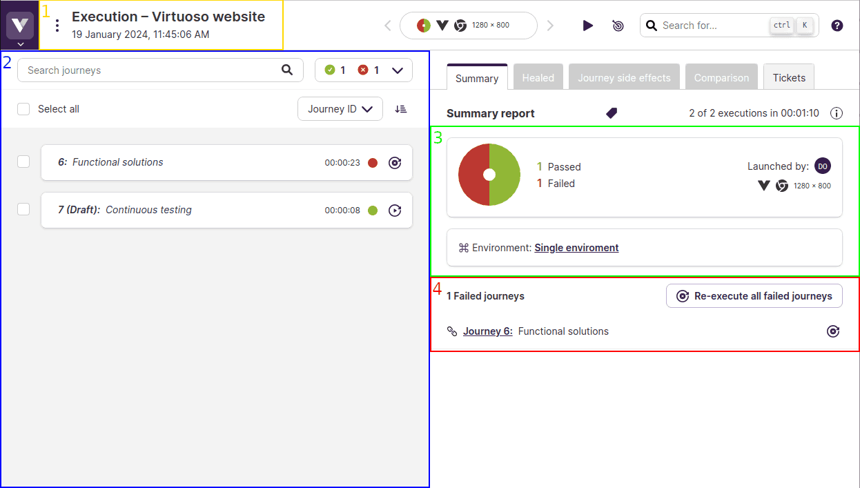 Execution report main screen annotated