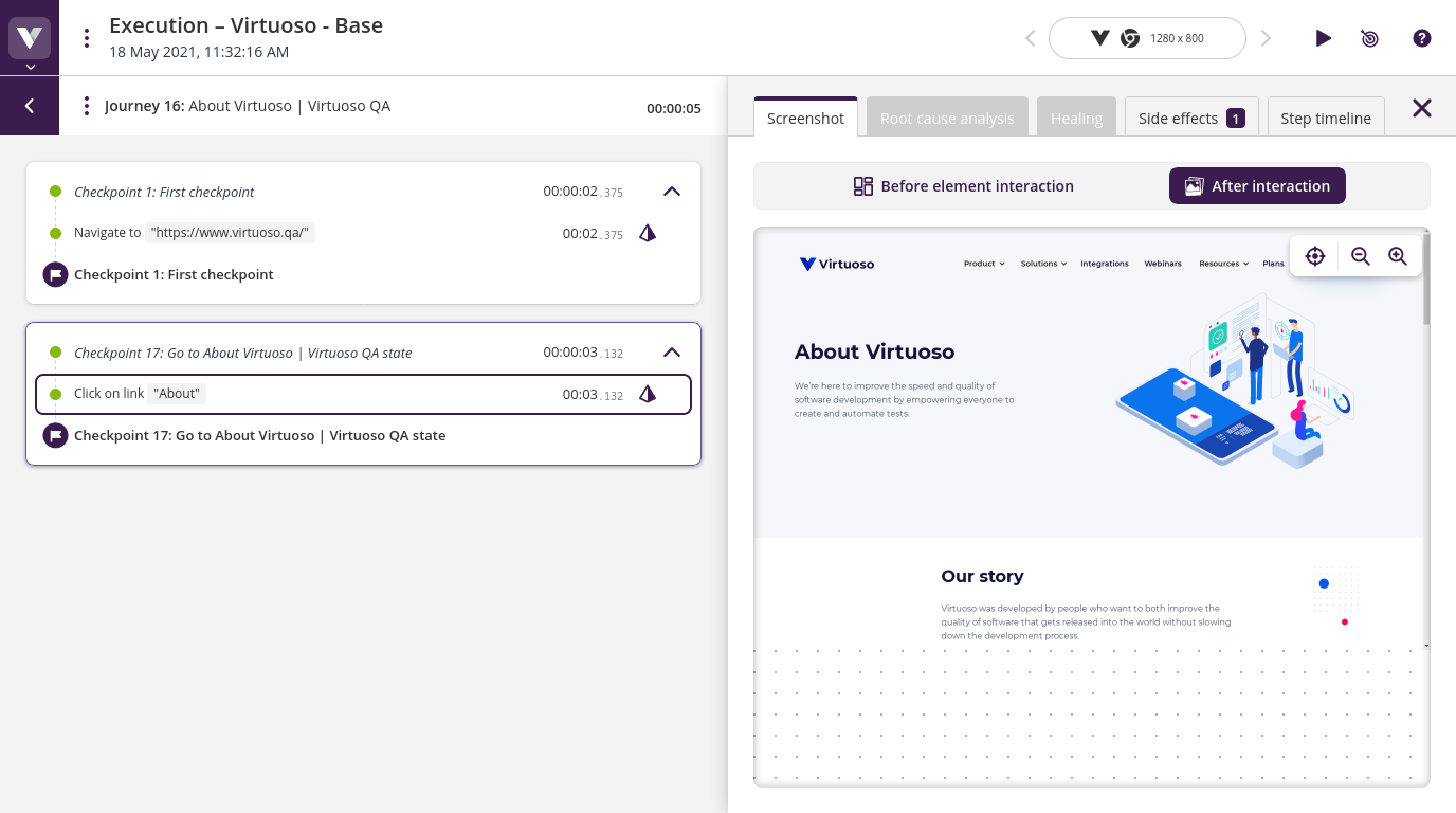 Layout view for a test step