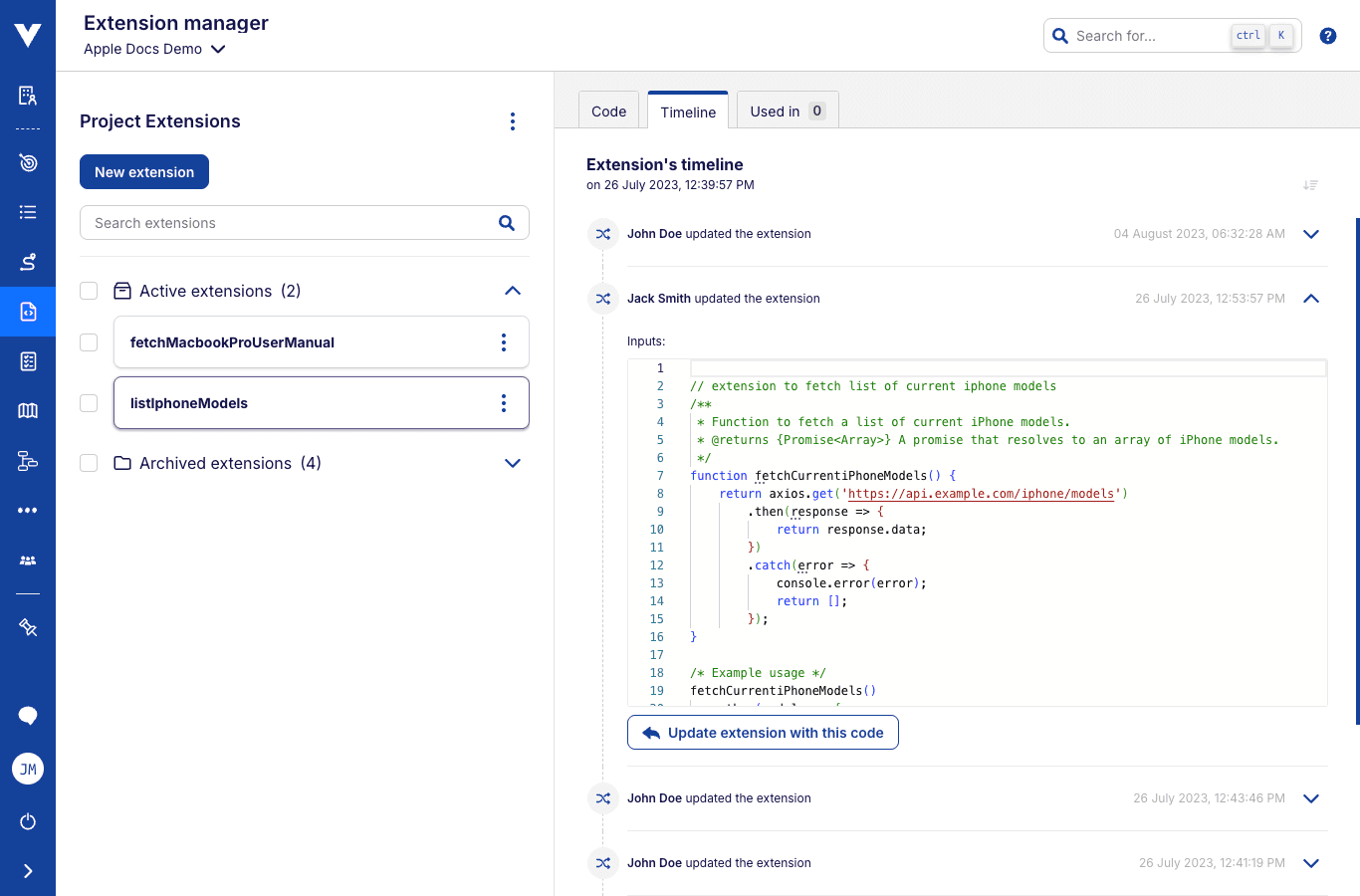Extension update with the entry
