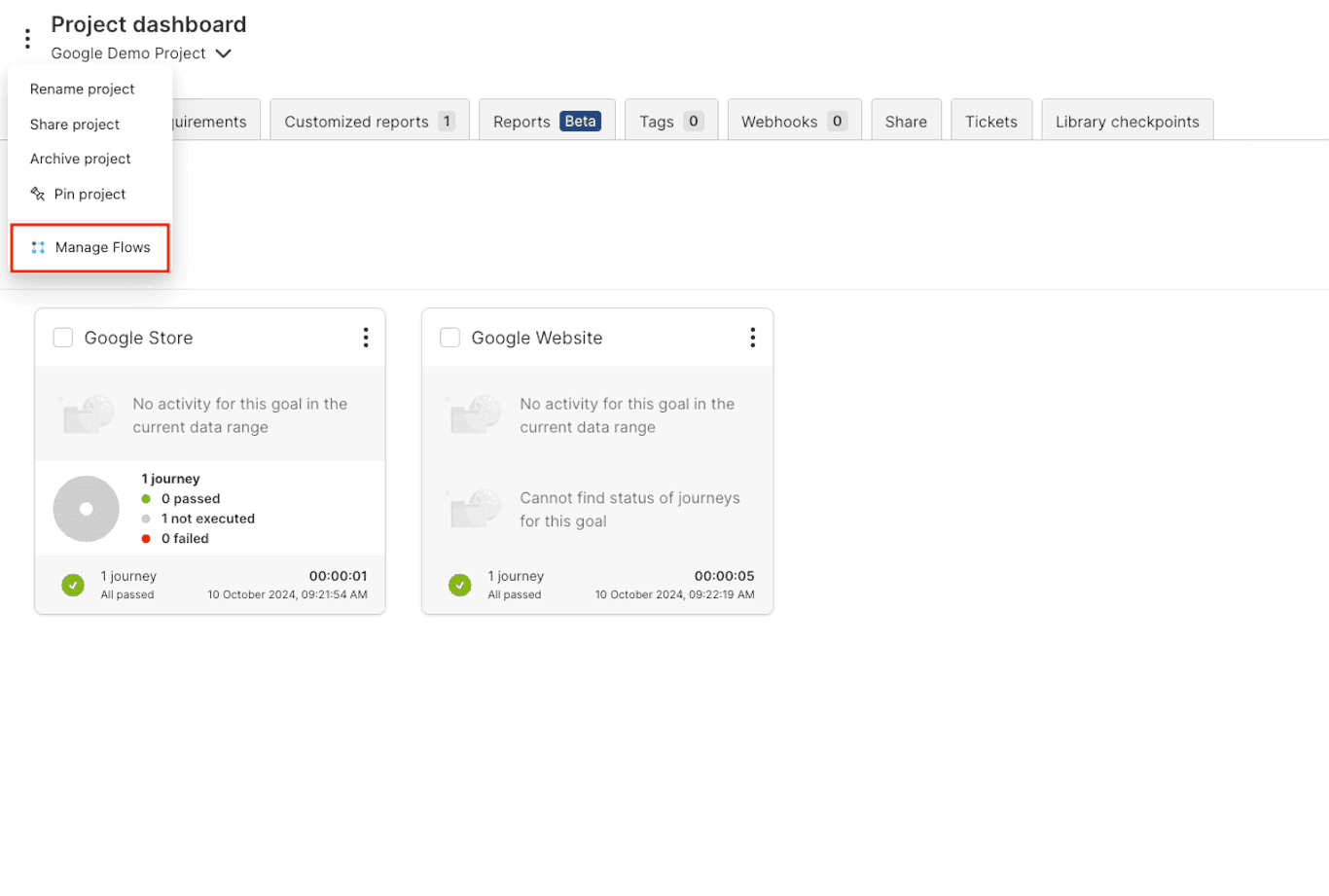 Flow - Project's context menu
