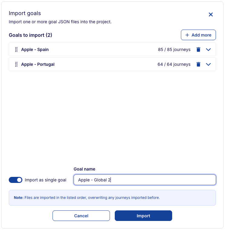 Import goal - single goal