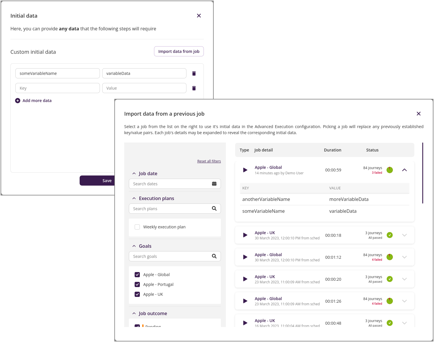 Initial data modal