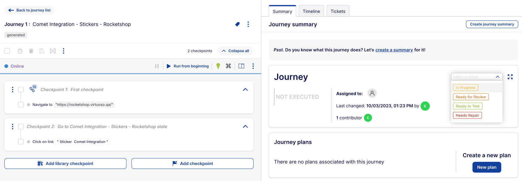 Journey lifecycle status