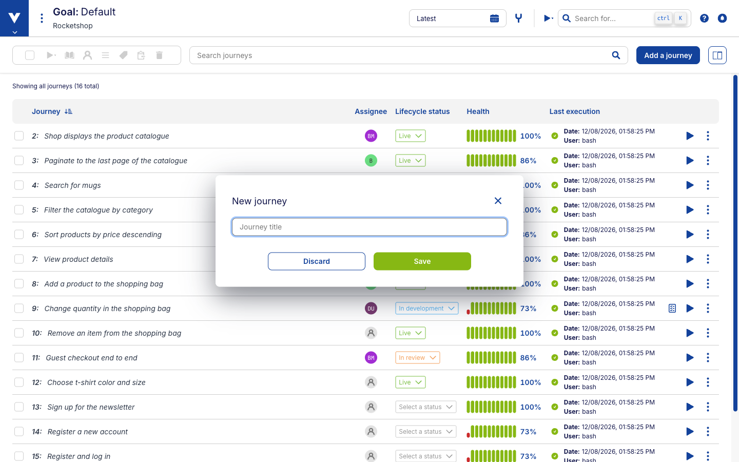 Adding a journey from the toolbar