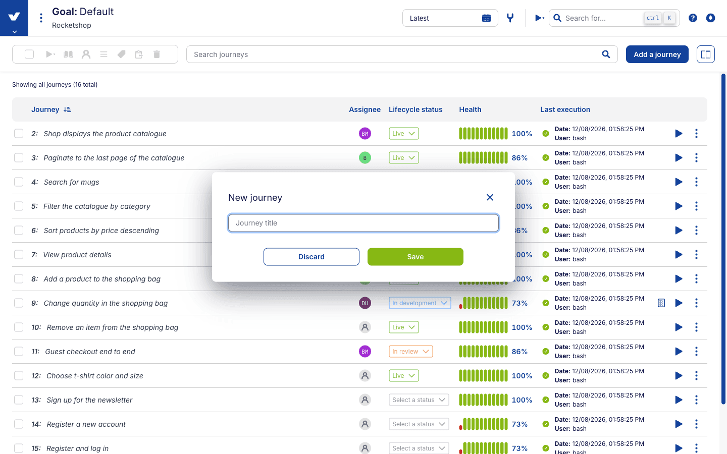 Adding a journey from the toolbar