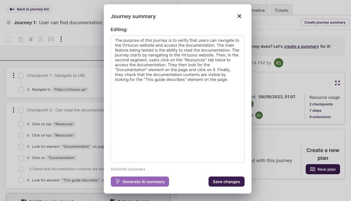 Journey summary creation