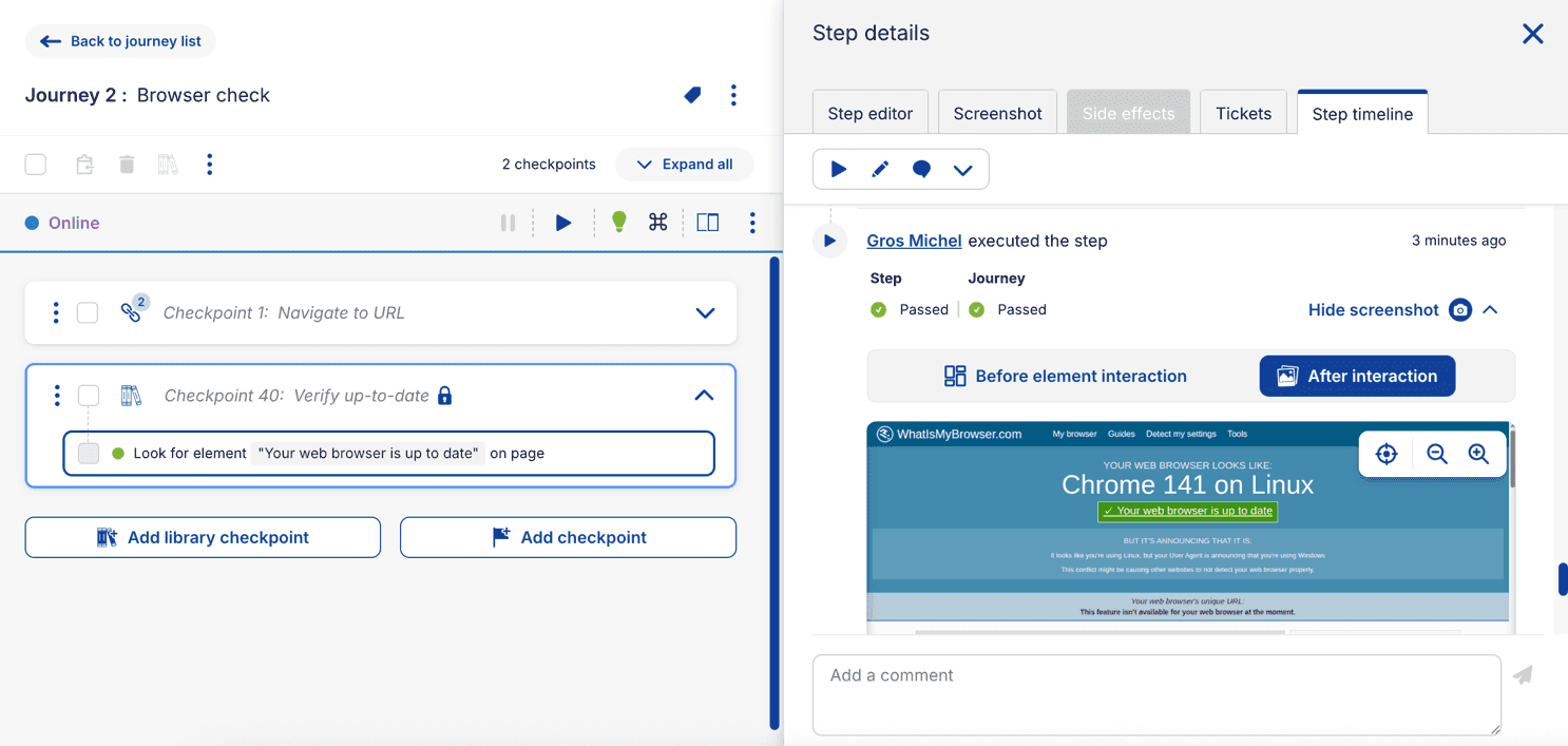 Library checkpoint step timeline
