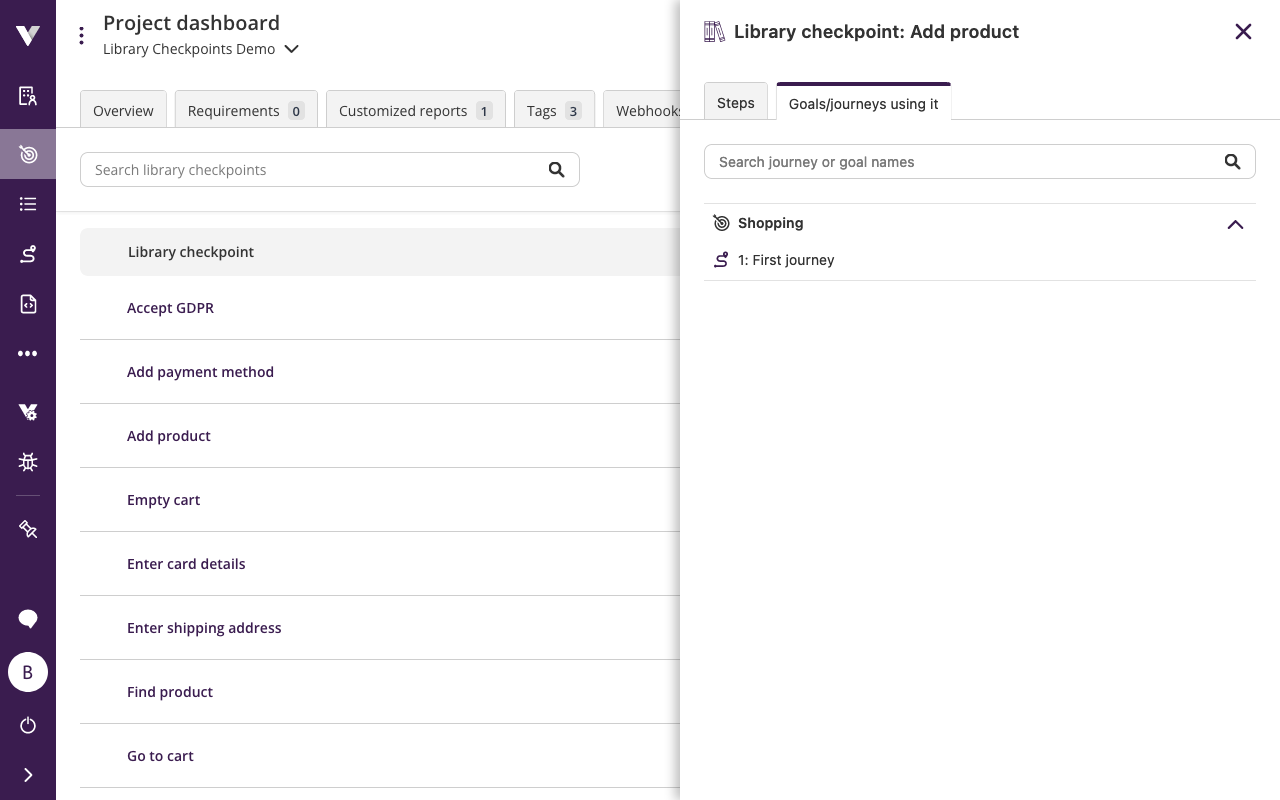 Goals and journeys using library checkpoint