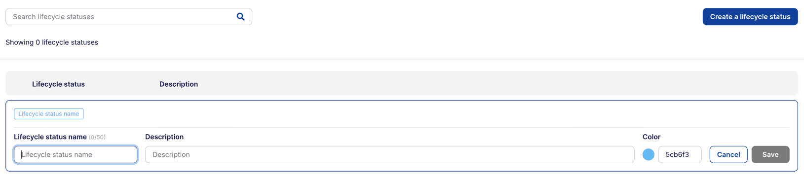 Creating a lifecycle status