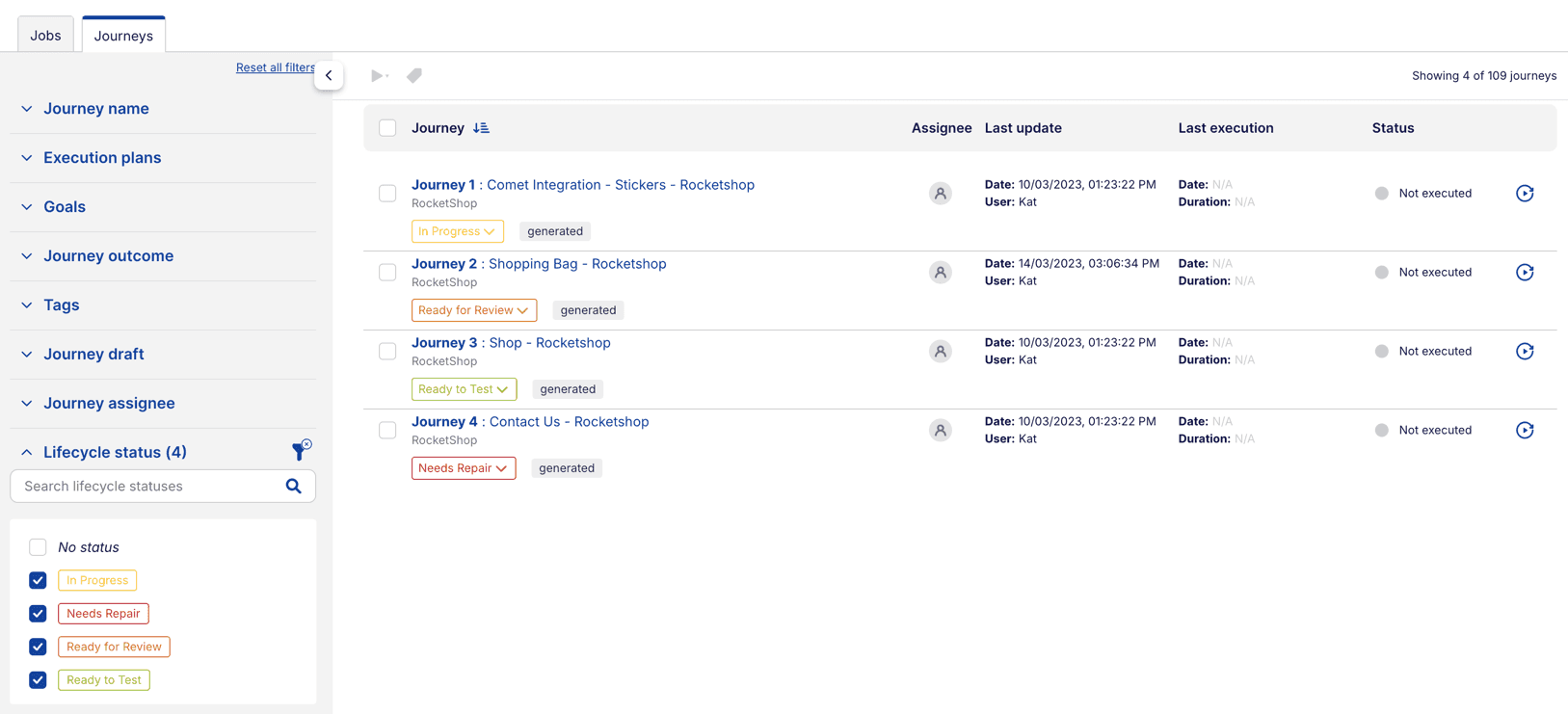 Lifecycle status filter