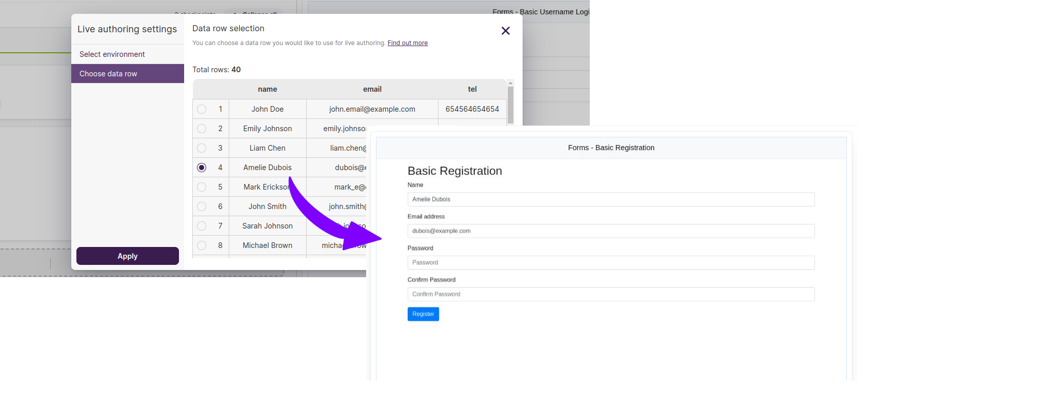 Select data row