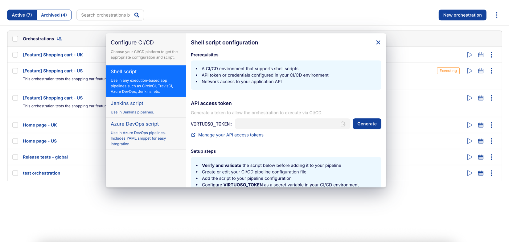 Orchestration CI/CD Modal Token