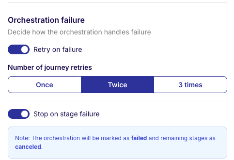 Orchestration failure configuration