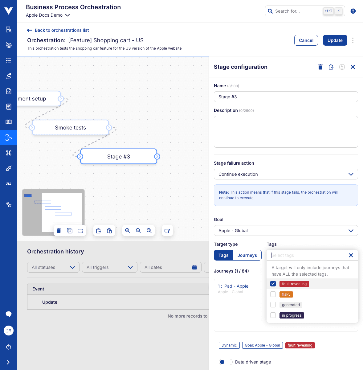 Orchestration stage edit - tags
