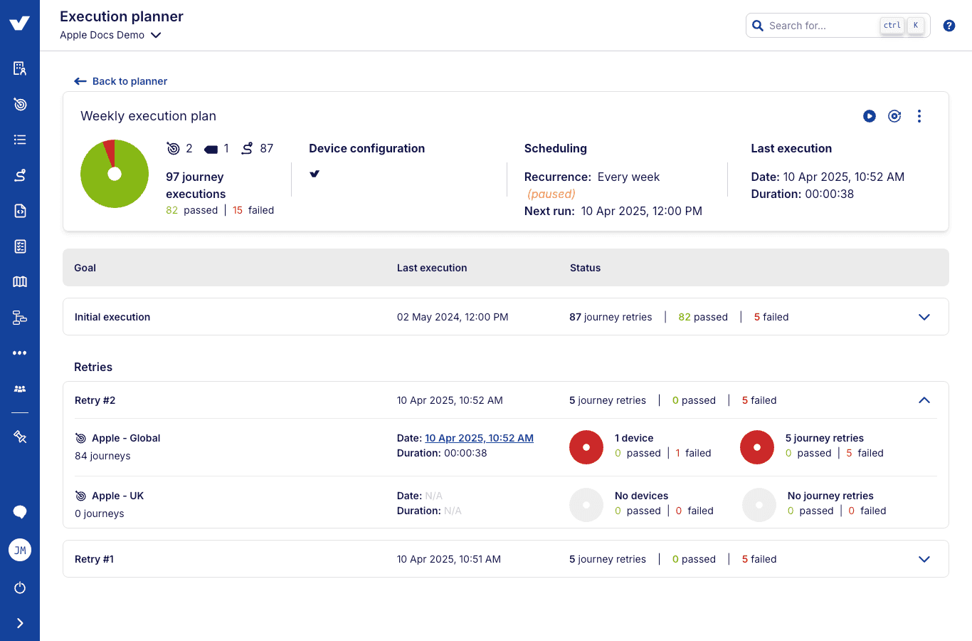 Plan details page - retry executions