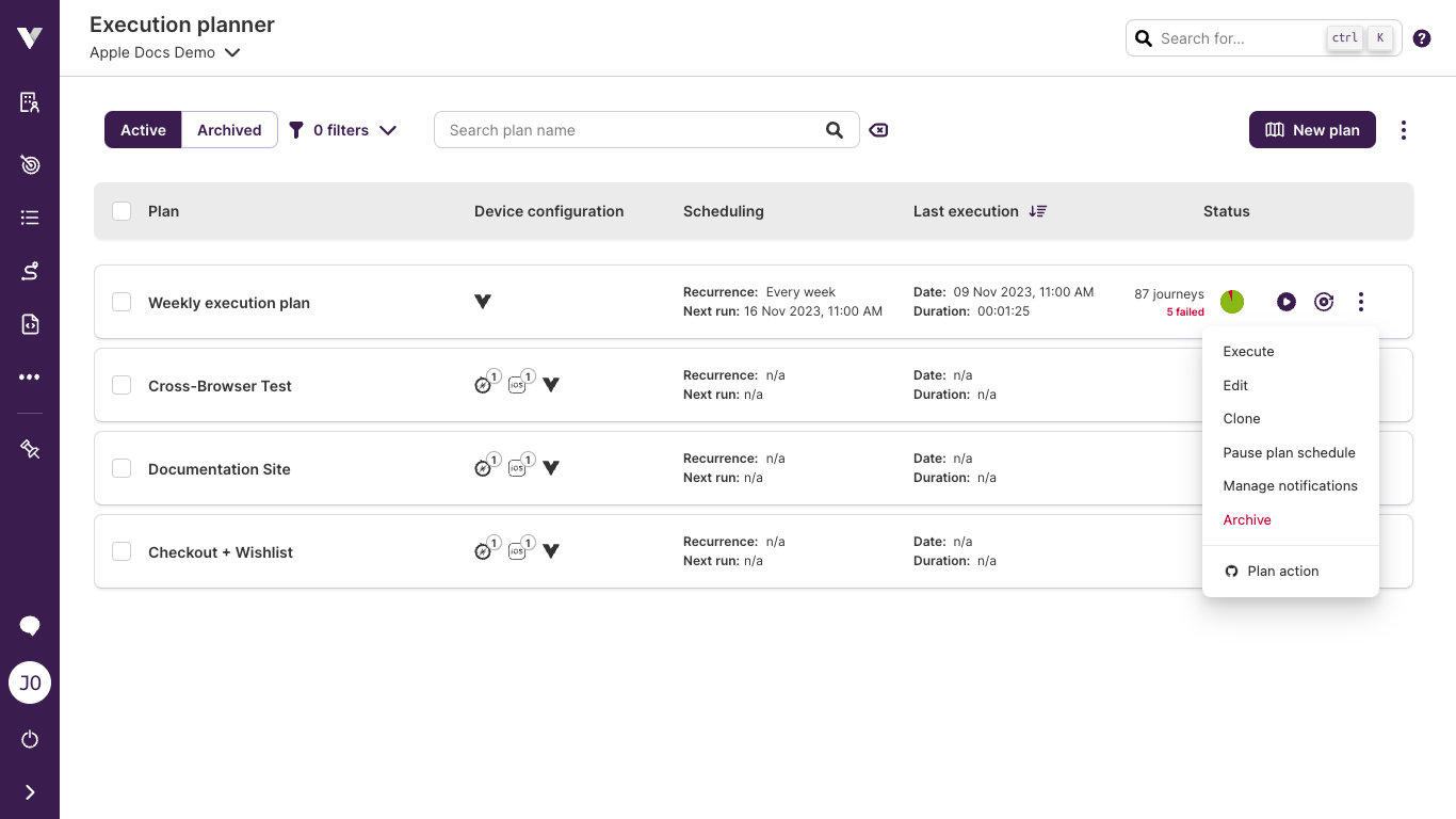 Execution planner with plans