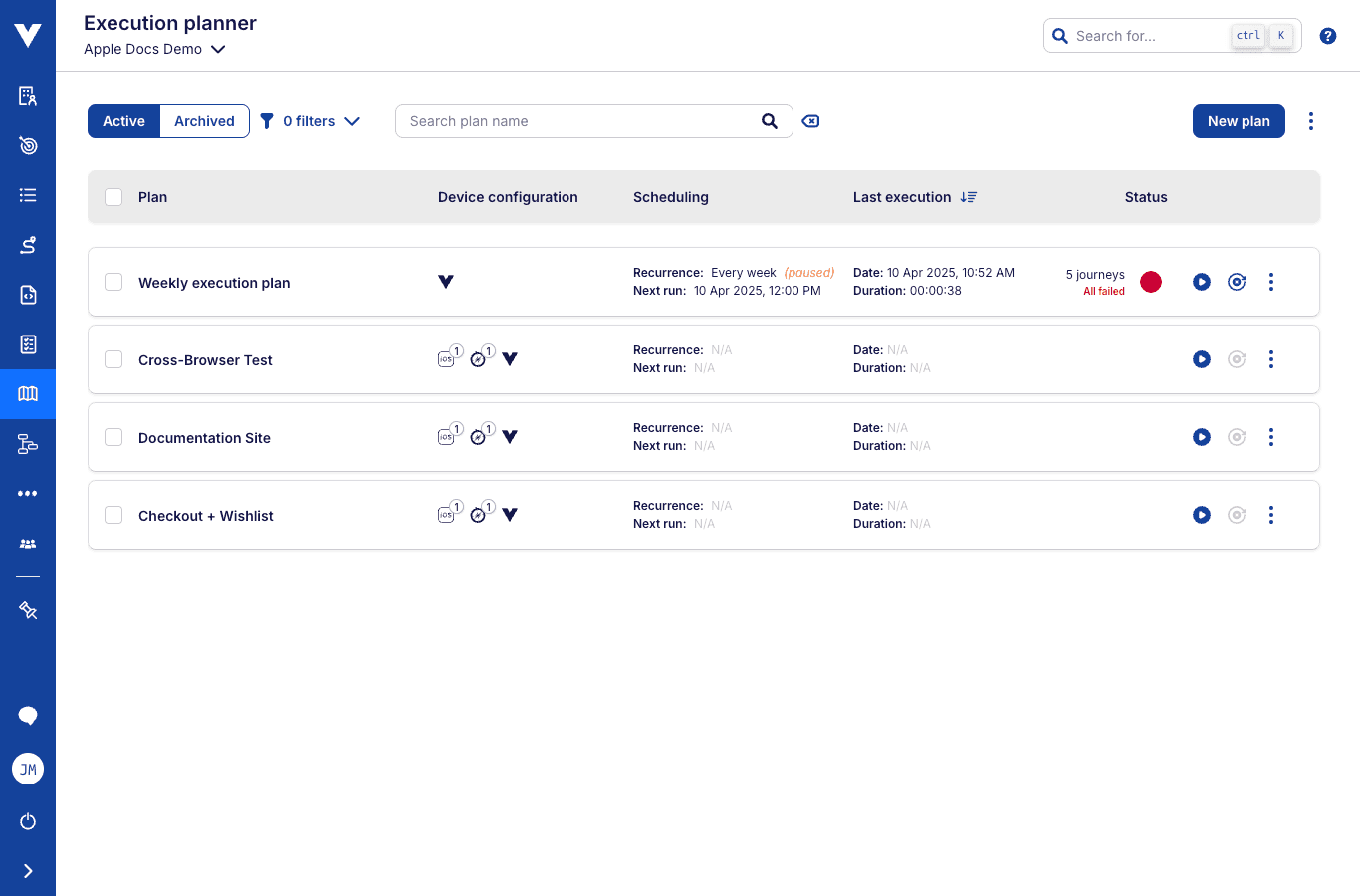 Execution planner with plans