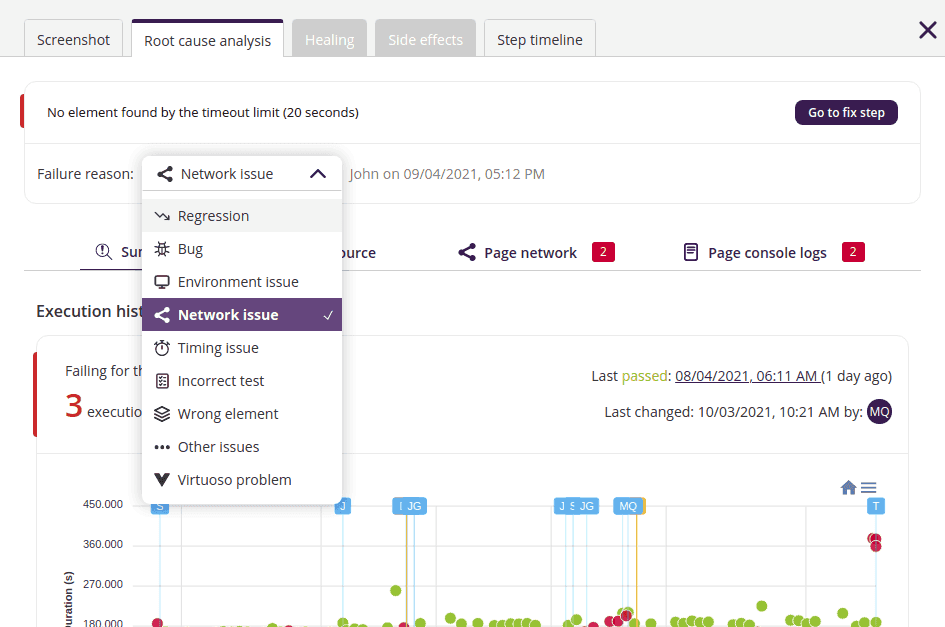 Error message and failure reason