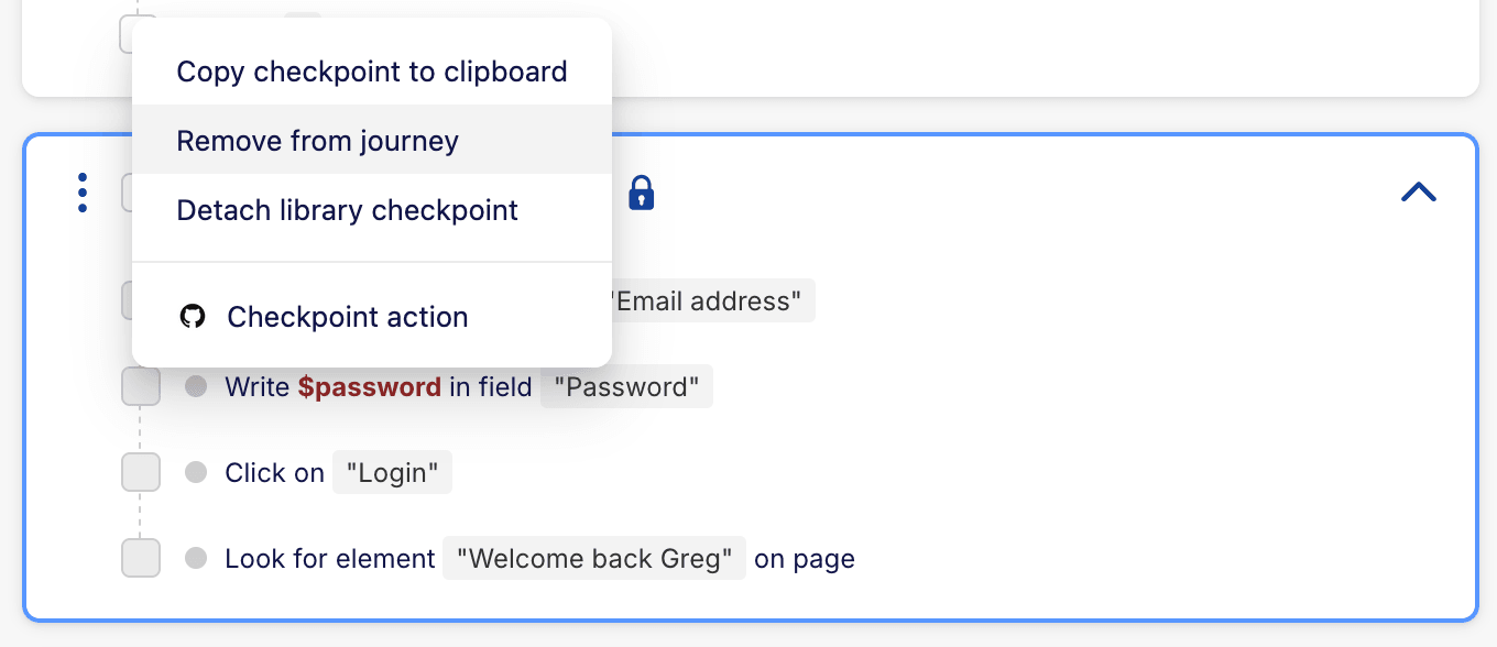 Remove from journey menu option