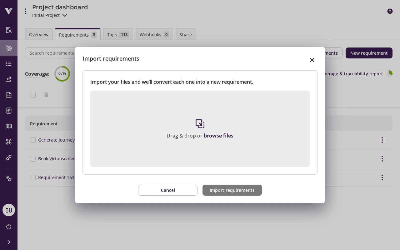 Import requirement modal