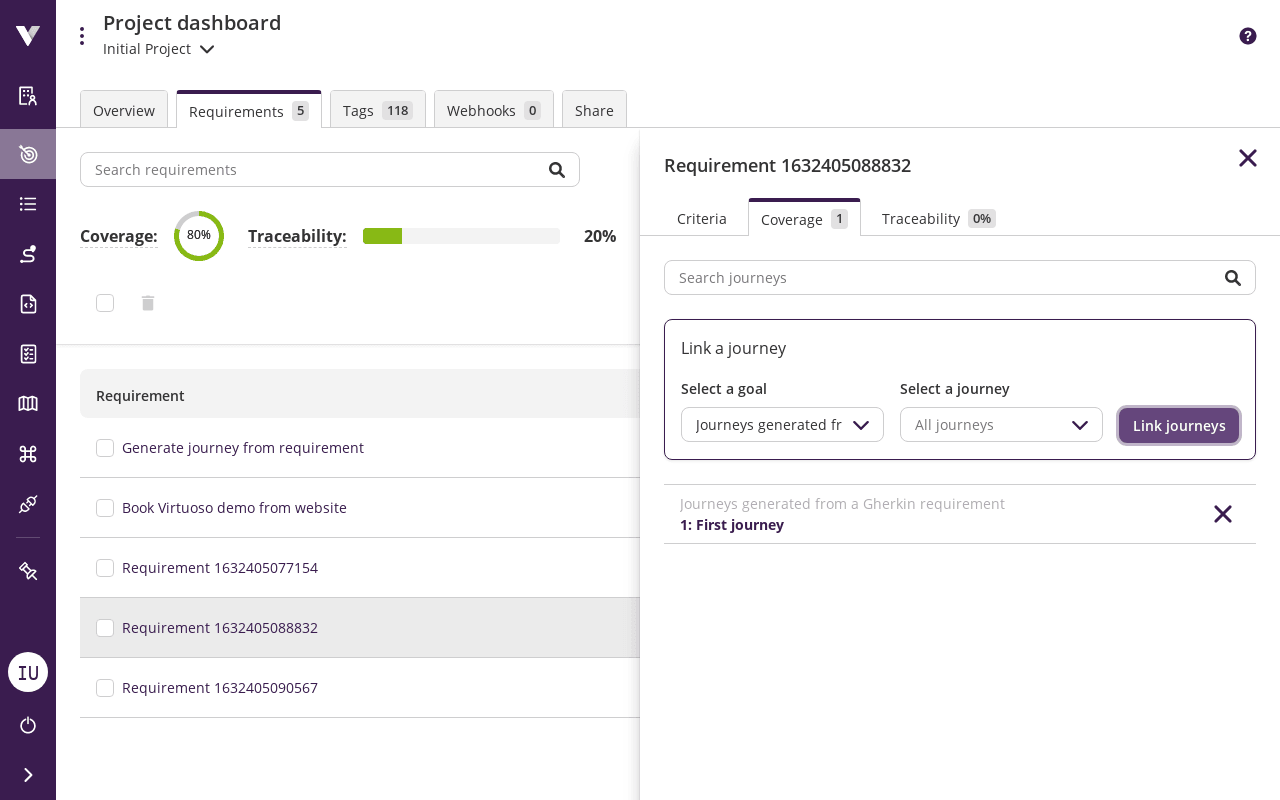 Requirement panel - Linked journeys tab