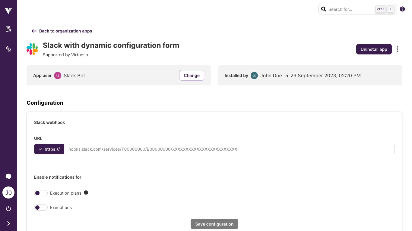 Slack configuration page using dynamic form