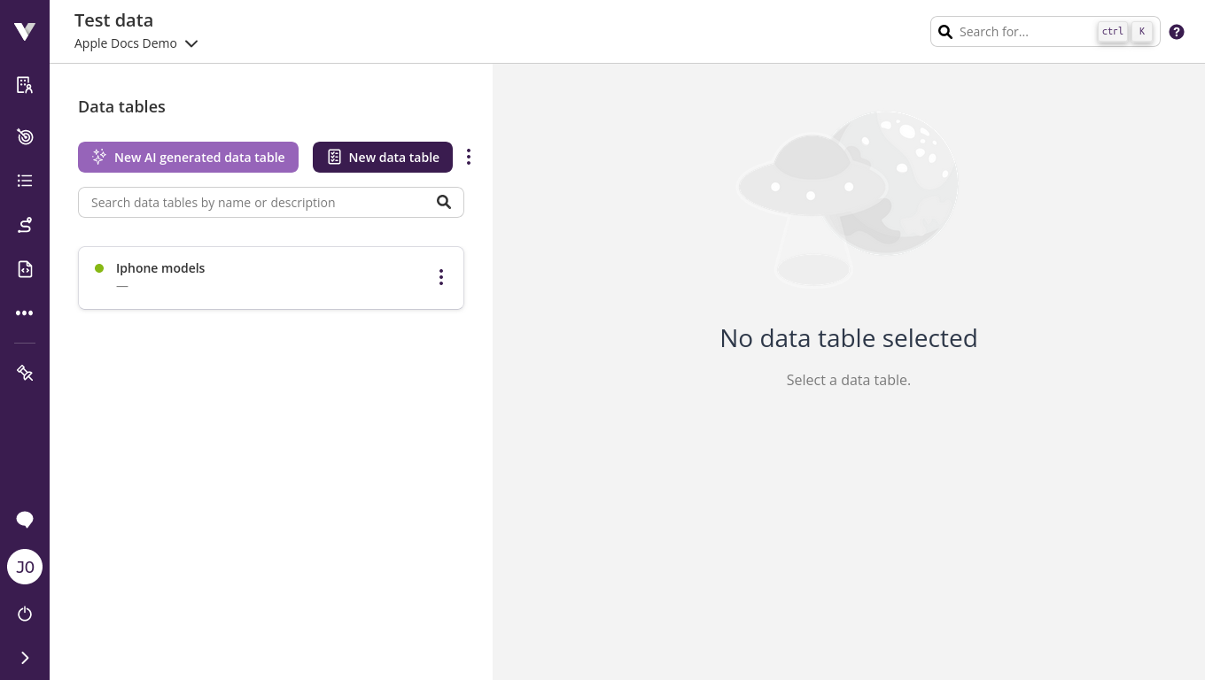 Data table manager with search